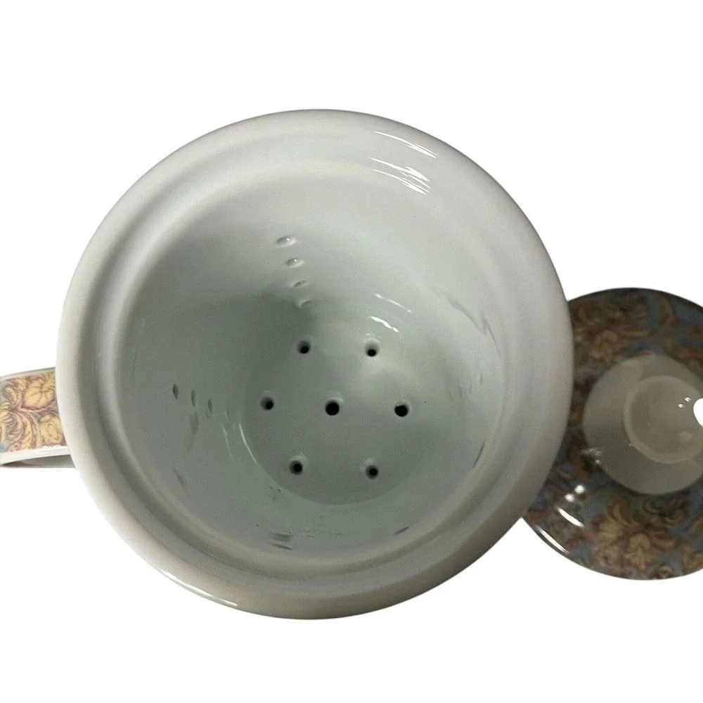 World Market‎ Blue Floral Ceramic Tea Mug Infuser Lid Dishwasher Safe